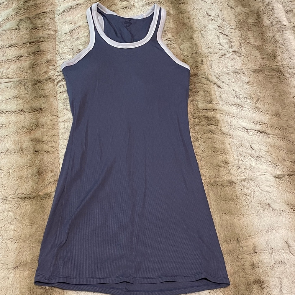 Navy Athletic Tank Dress with White Trim